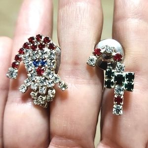 Saks 5th Avenue Set Of 2 Swarovski Crystal Christmas Clutch Pins